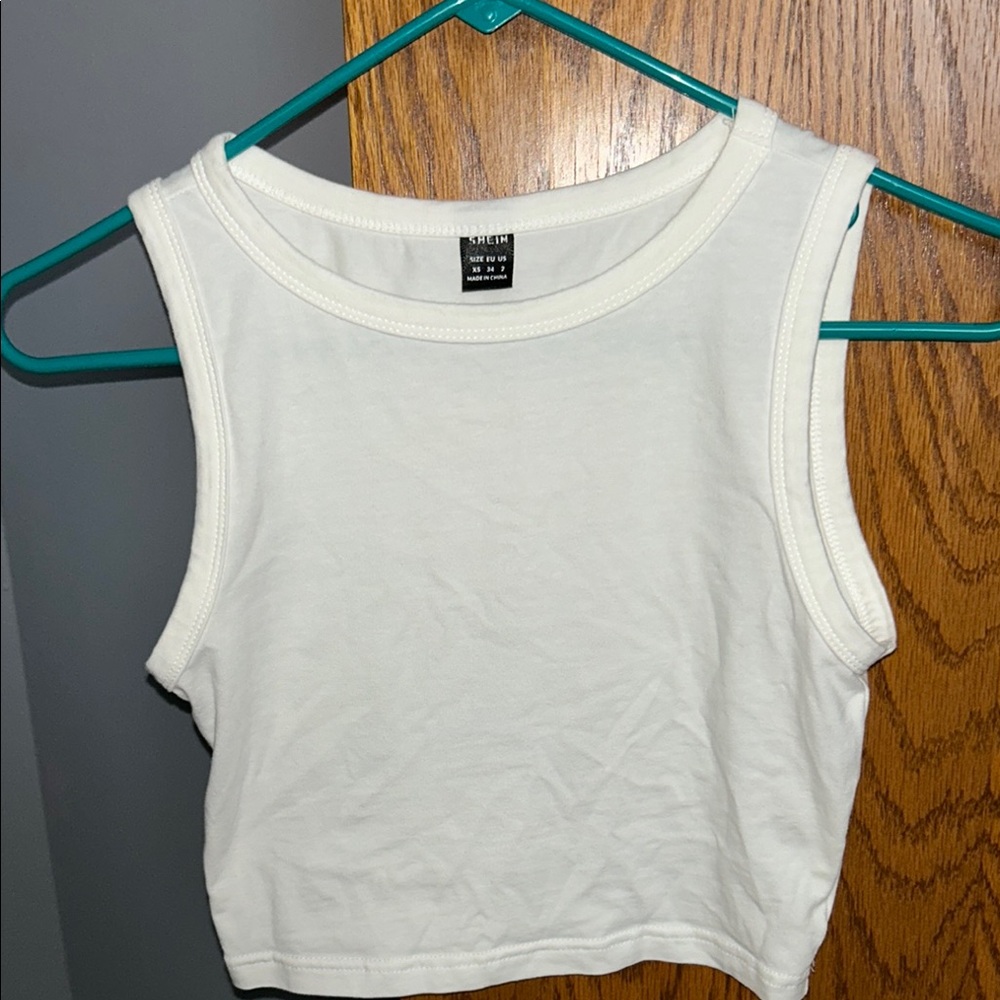 SHEIN Cream Fitted Crop Tank Top